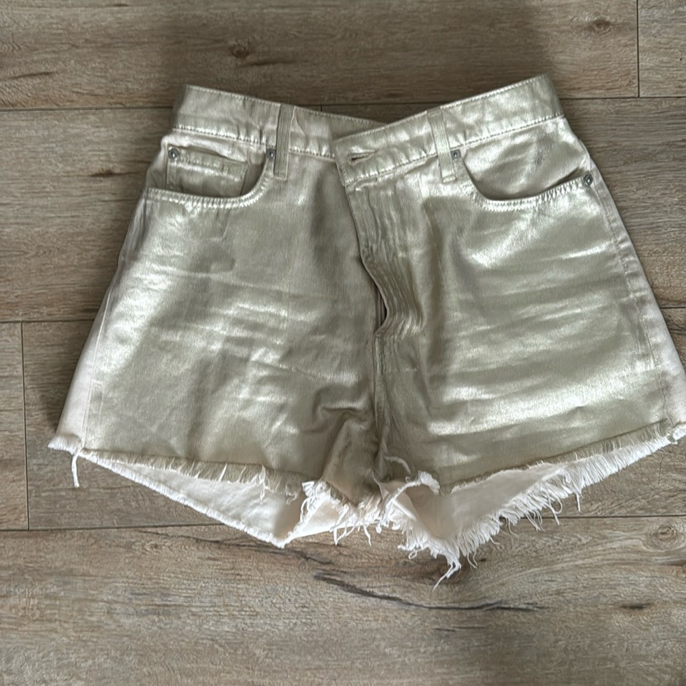 7 for all mankind gold and cream high waisted shorts 31